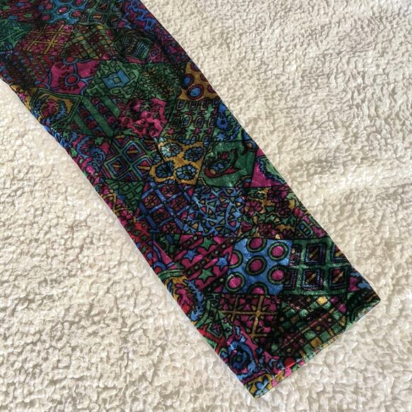 Vintage Ymaginer Patchwork Blue Velvet Leggings Made in France 90s Trippy Print - Picture 2 of 8